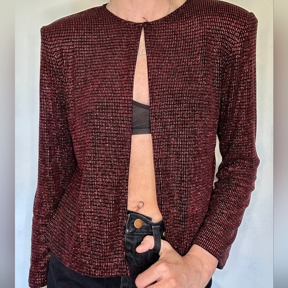 XScape Plus Size Vintage Red Glitter Blouse - Picture 1 of 6